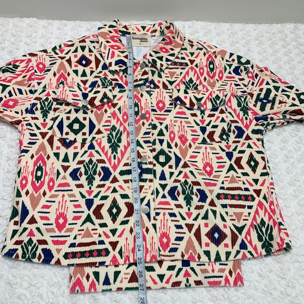 Savanna Jane Aztec Print Corduroy Shirt Jacket Sz 1X - Picture 12 of 12